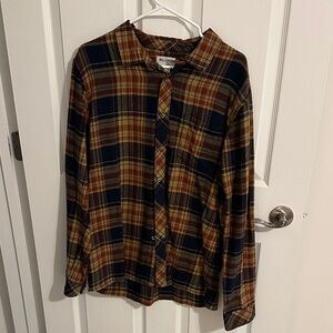 Billabong Plaid Button-Down Shirt in Navy, Brown & Mustard